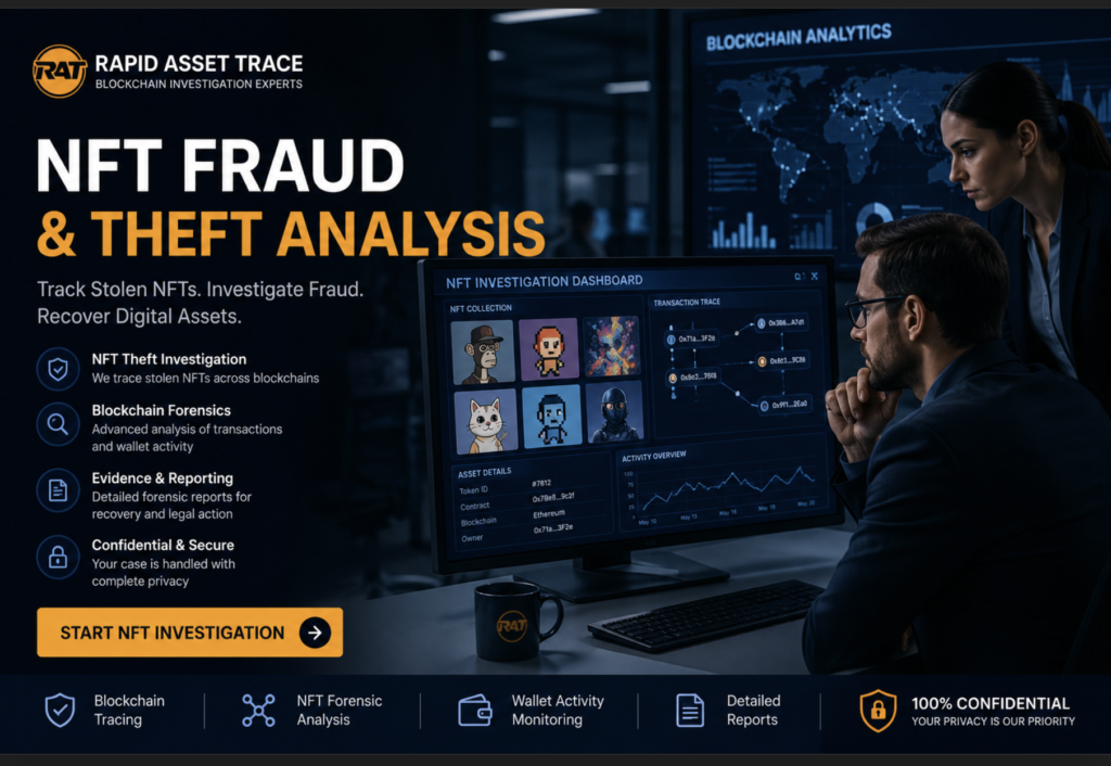 NFT fraud recovery specialists investigating stolen NFTs through blockchain forensic analysis and wallet tracing